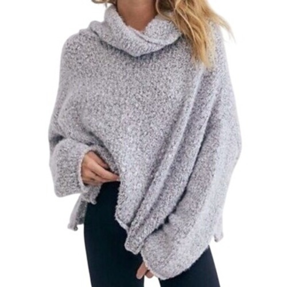 Free People Sweater Knit Pullover Oversized Cowl Neck‎ Gray Cozy